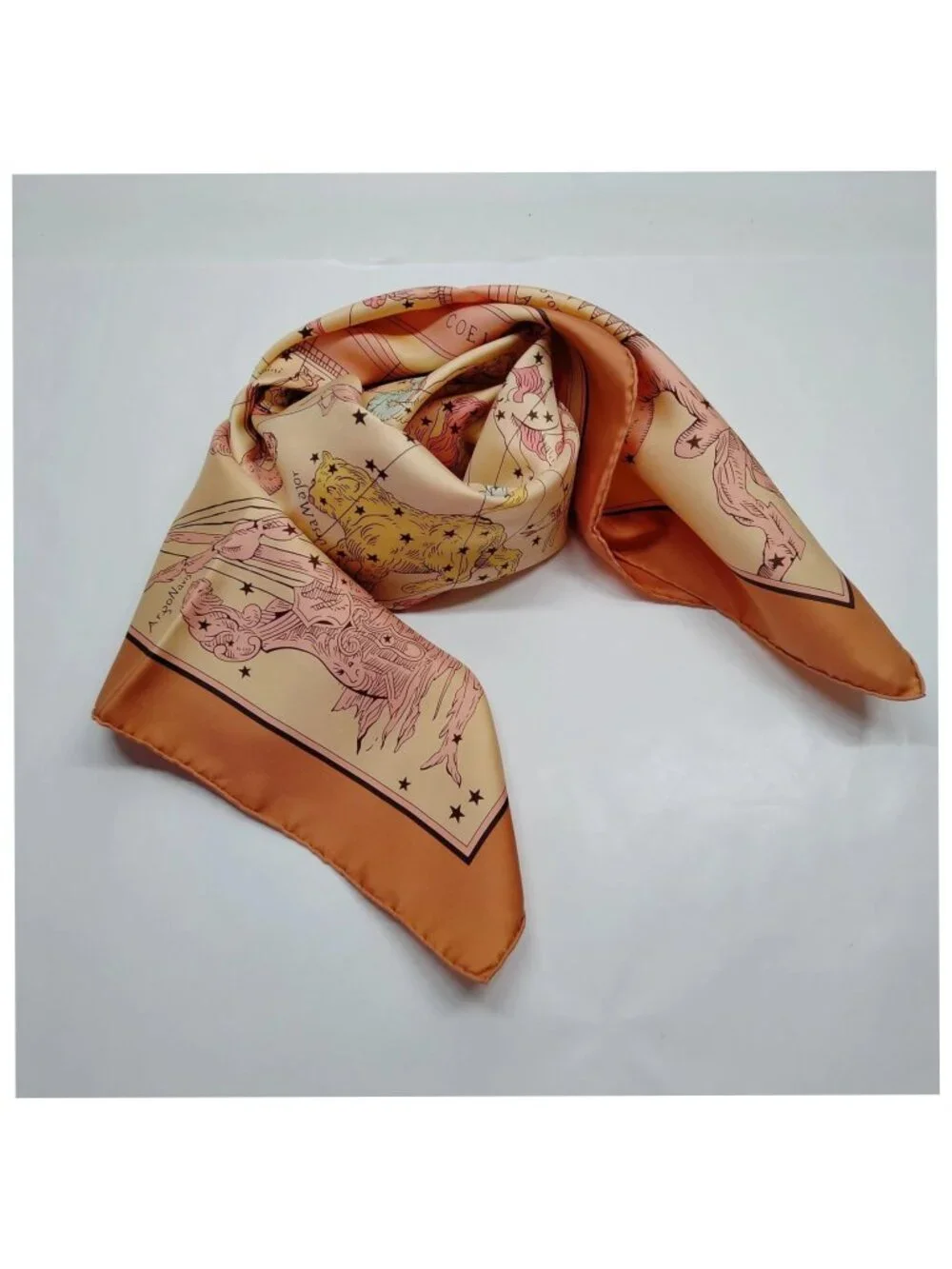 Authentic Hermès Paris Silk Scarf 90 Zodiac Celestial Constellation Orange